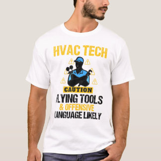 Caution Flying Tools Mens Hvac Technician Tech T Shirt