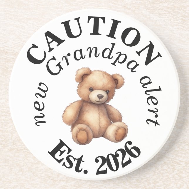 CAUTION new Grandpa alert- Teddy Baby Announcement Underlägg (Framsidan)