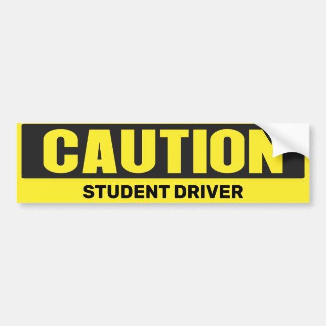 CAUTION Student Driver Bumper Sticker High-Vis Bildekal (Framsidan)