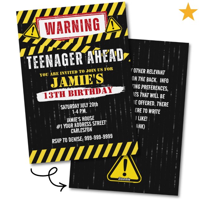 Caution Warning Sign Teenager 13th Birthday  Inbjudningar (Skapare uppladdad)