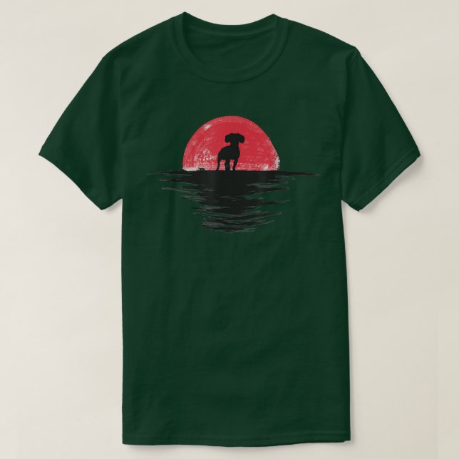 Cav-a-Jack japansk Sunset Retro Red Hund T Shirt (Design framsida)