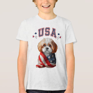 Cavachon Hund USA Patriotic Flagga Memorial,4 T Shirt