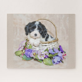 Cavachon Puppy i basket puzzle Pussel
