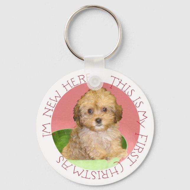 Cavachon-valp första julen nyckelring (Framsida)