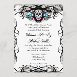Cavaleras Muerte Skull och blommor Inbjudan