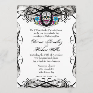 Cavaleras Muerte Skull och blommor Inbjudan