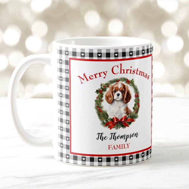 Cavalier Charles Hund Namn Gingham jul Mugg (Cavalier Charles Dog Name Gingham Christmas Mug)