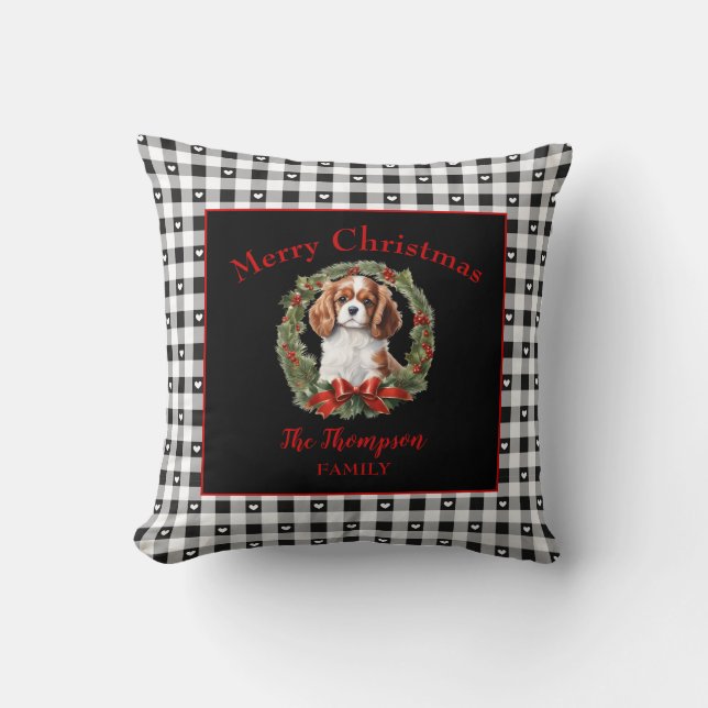 Cavalier Charles jul Gingham Family Namn Kudde (Framsida)