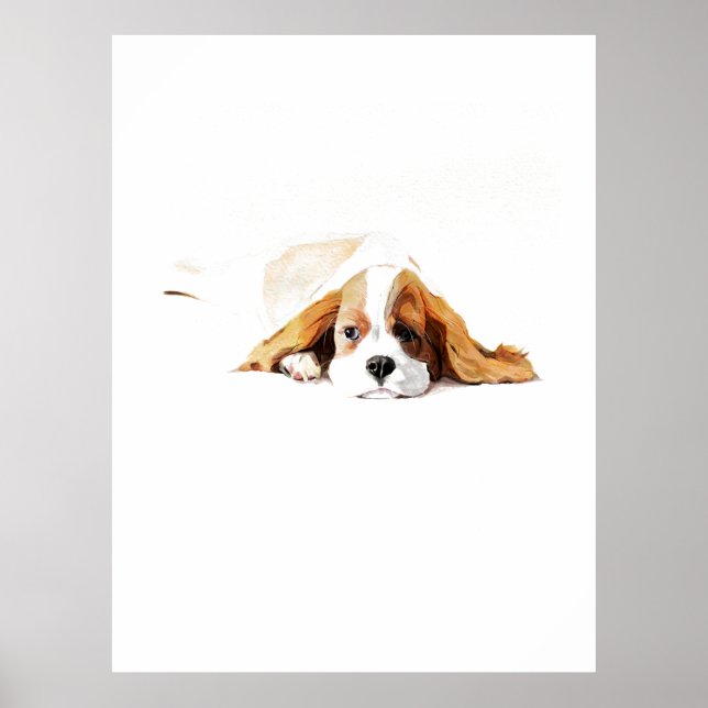 Cavalier King Affisch, Söt akvarell Hund Väggkonst (Framsidan)