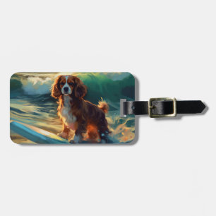 Cavalier King Beach Surfing Målning Bagagebricka