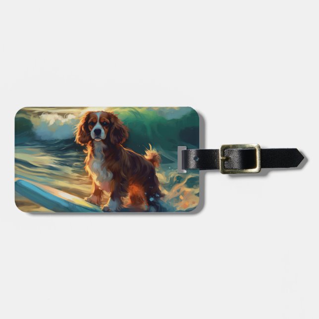 Cavalier King Beach Surfing Målning Bagagebricka (Horisontell Framsida)