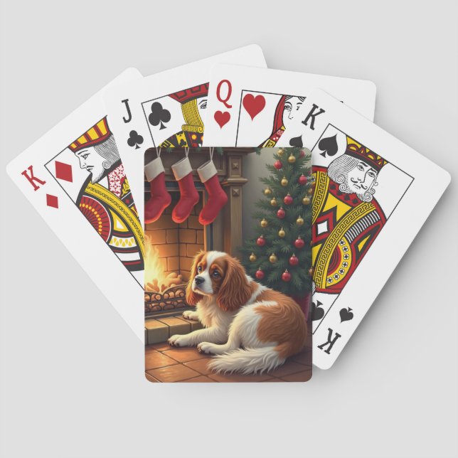 Cavalier King Charles by the Fireplace Christmas Casinokort (Baksidan)