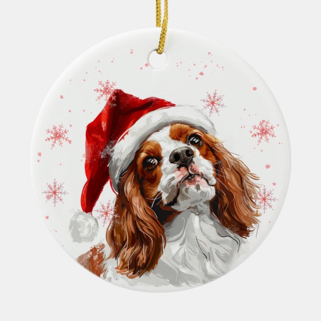 Cavalier King Charles Dog Christmas Personalized Julgransprydnad Keramik (Framsidan)