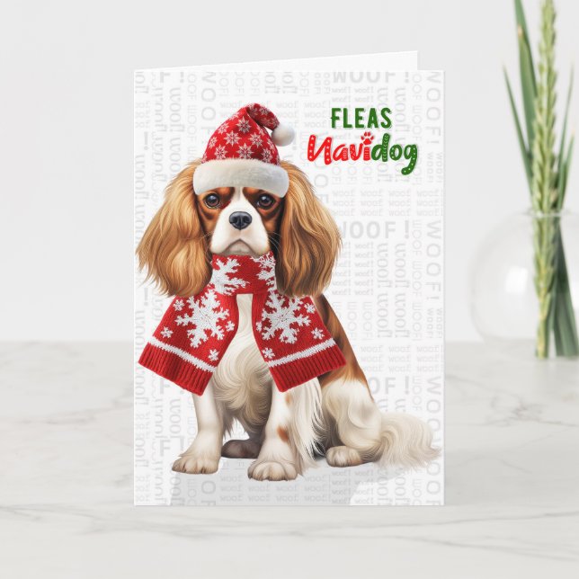 Cavalier King Charles Hund Loppor Navidog Jul Helgkort (Framsida)