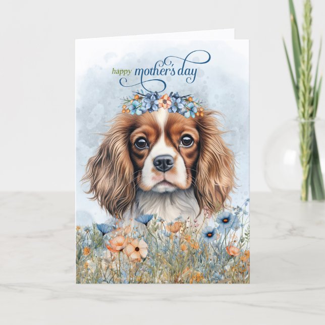 Cavalier King Charles Hund Vildblommor Mors Dag Helgkort (Framsida)