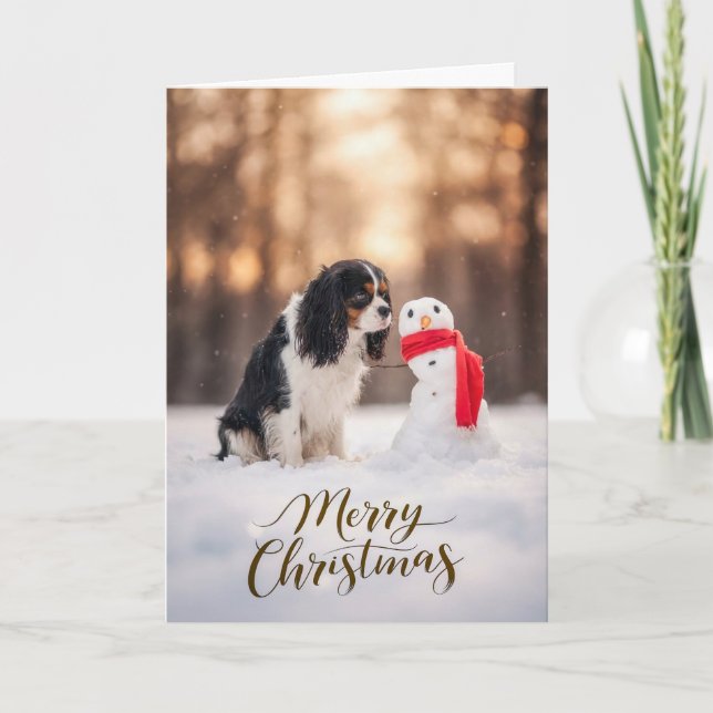 Cavalier King Charles julgran tomte Helgkort (Framsida)
