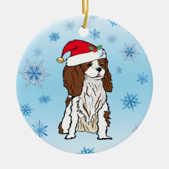 Cavalier King Charles med tomtehatt Julgransprydnad Keramik (Framsidan)