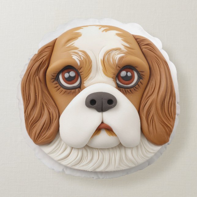 Cavalier King Charles Spaniel 3D Inspirerad Rund Kudde (Framsidan)