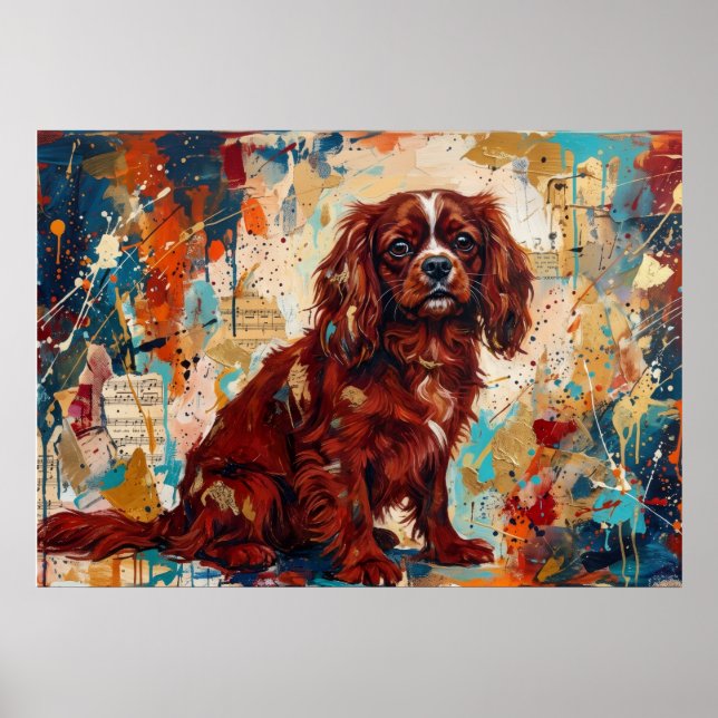 Cavalier King Charles Spaniel Abstrakt Konst Affis Poster (Framsidan)