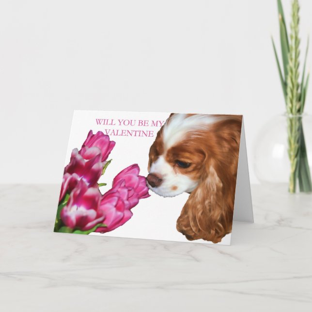 Cavalier King Charles Spaniel Alla hjärtans dag-ko Helgkort (Framsida)