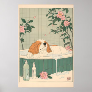 Cavalier King Charles Spaniel Badrums Konsttryck Poster