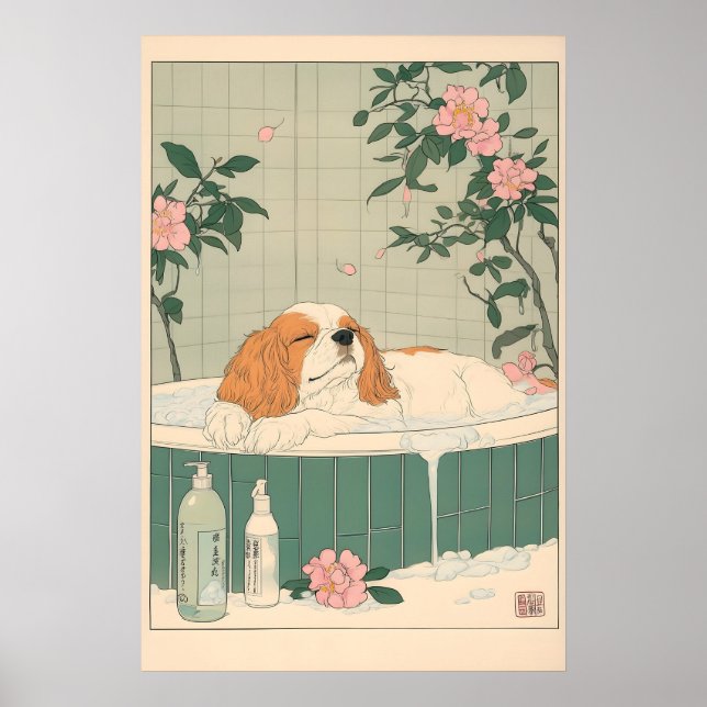 Cavalier King Charles Spaniel Badrums Konsttryck Poster (Framsidan)