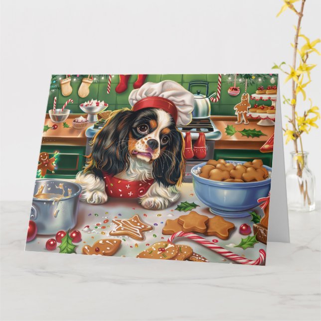 Cavalier King Charles Spaniel bakar jul Kort (Gul blomma)