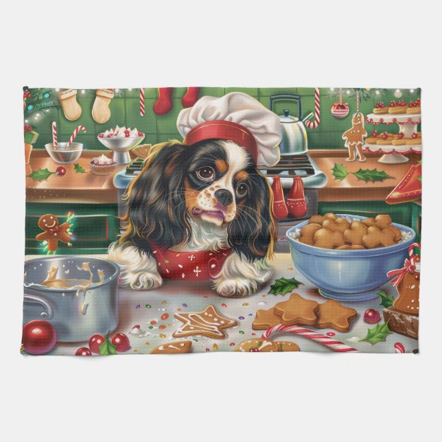 Cavalier King Charles Spaniel bakar julen Kökshandduk (Horisontell)