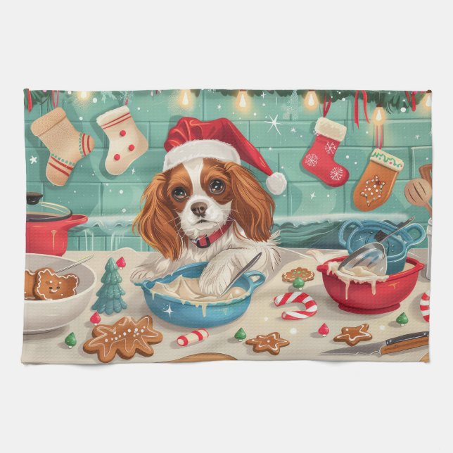 Cavalier King Charles Spaniel bakar julen Kökshandduk (Horisontell)