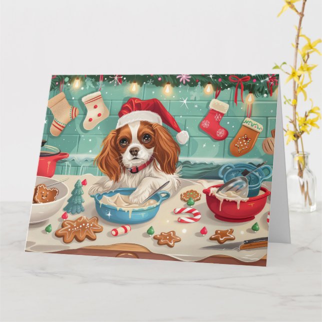 Cavalier King Charles Spaniel bakar julen Kort (Gul blomma)