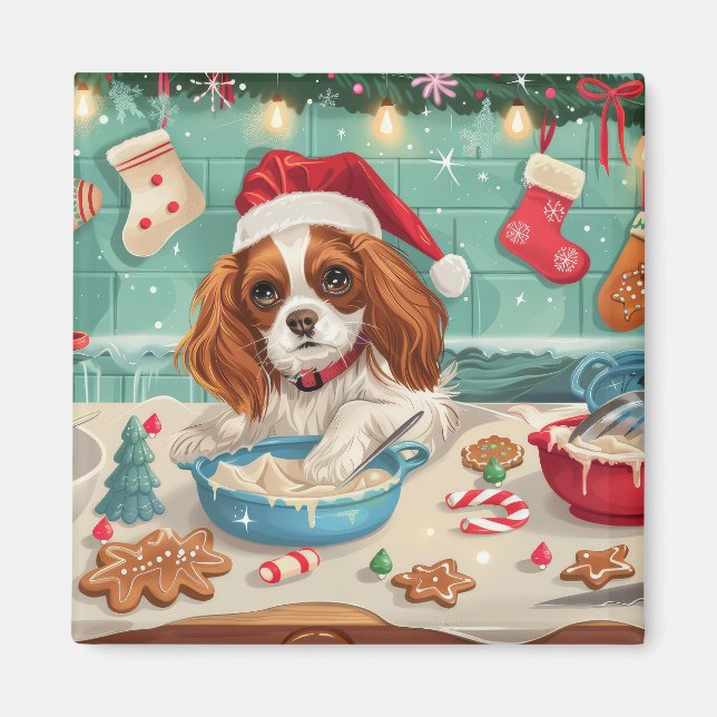 Cavalier King Charles Spaniel bakar julen Magnet (Framsidan)