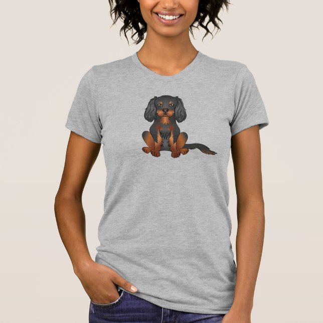 Cavalier King Charles Spaniel Black & Tan Hund T Shirt (Framsida)