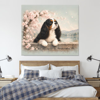 Cavalier King Charles Spaniel Blomsterporträtt | T Canvastryck