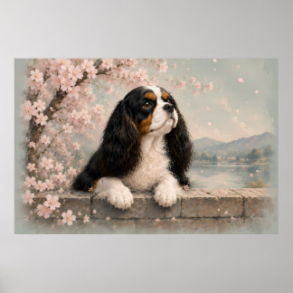 Cavalier King Charles Spaniel Blomsterporträtt | T Poster