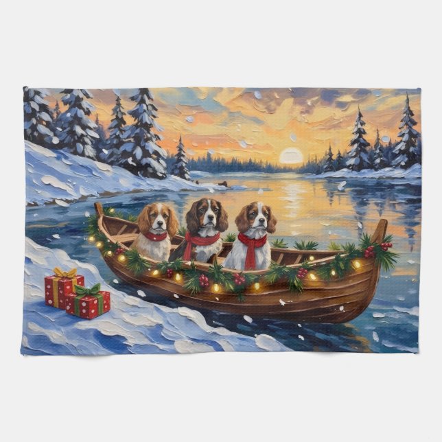 Cavalier King Charles Spaniel Christmas Boat Kökshandduk (Horisontell)