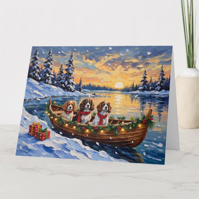 Cavalier King Charles Spaniel Christmas Boat Kort (Framsida)