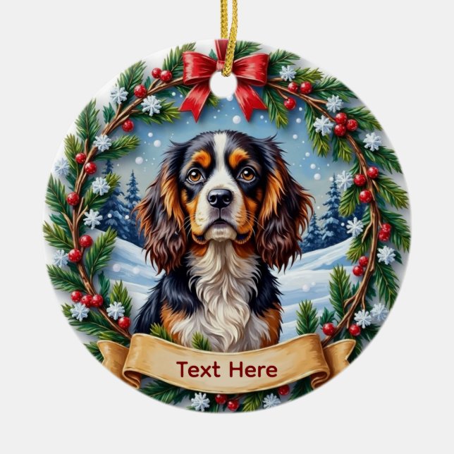 Cavalier King Charles Spaniel Christmas Julgransprydnad Keramik (Framsidan)