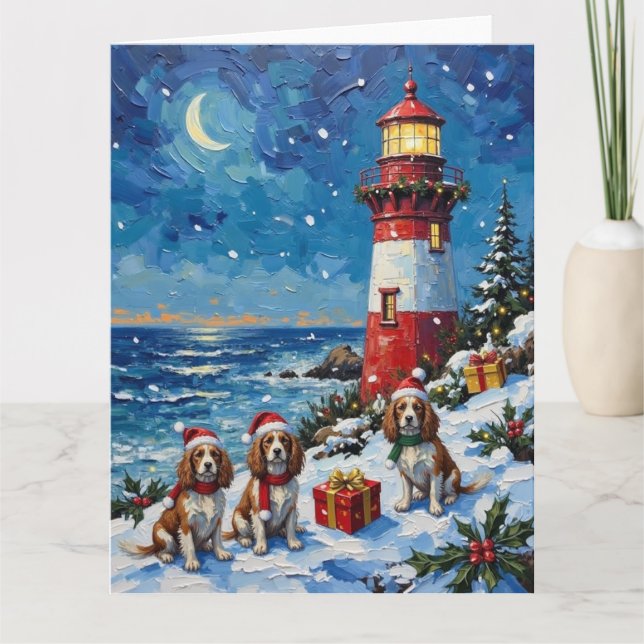 Cavalier King Charles Spaniel Christmas Lighthouse Kort (Framsida)