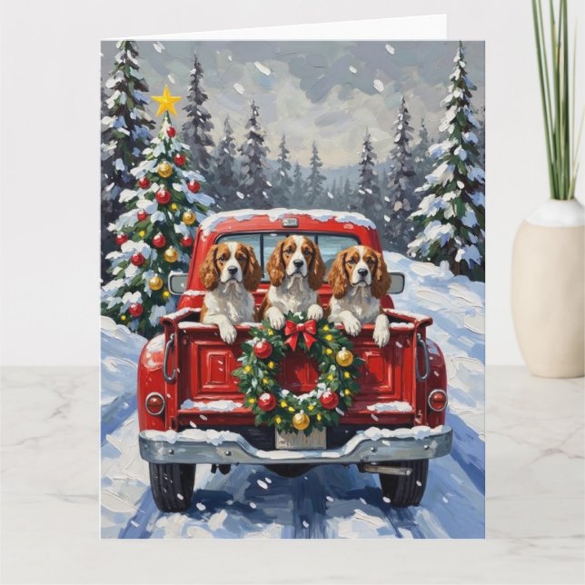 Cavalier King Charles Spaniel Christmas Red Truck Kort (Framsida)