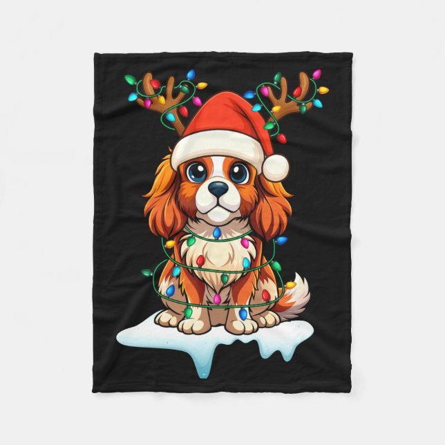 Cavalier King Charles Spaniel Christmas Reindeer P Fleecefilt (Framsidan)