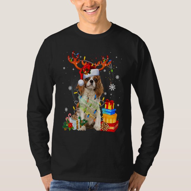 Cavalier King Charles Spaniel Christmas Reindeer S T Shirt (Framsida)