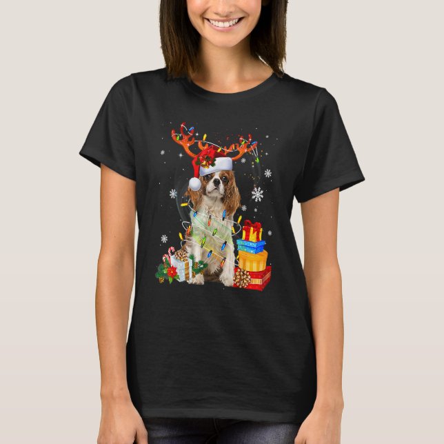Cavalier King Charles Spaniel Christmas Reindeer S T Shirt (Framsida)