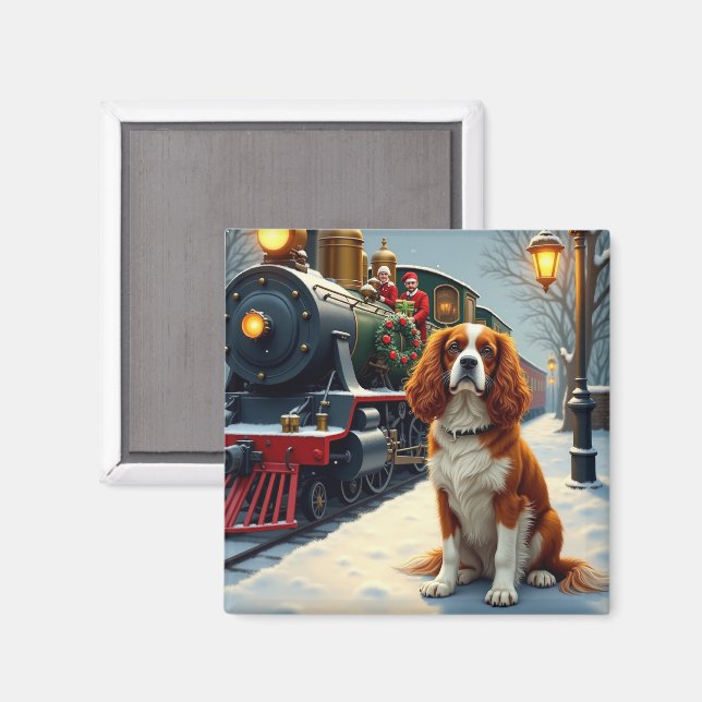 Cavalier King Charles Spaniel Christmas Train Magnet (Front/Back)