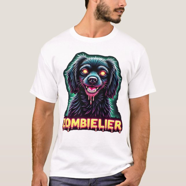 Cavalier King Charles Spaniel CKCS Zombie Hund Hal T Shirt (Framsida)
