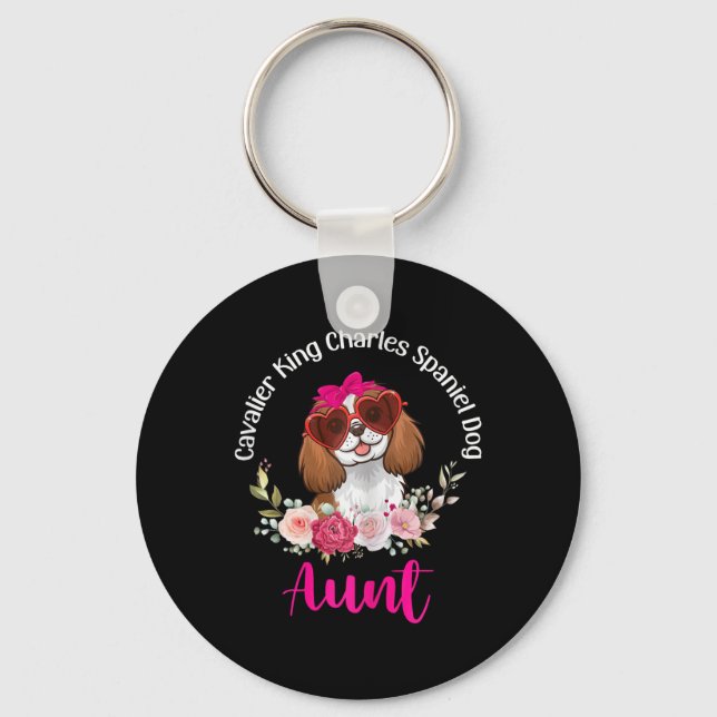 Cavalier King Charles Spaniel Dog Aunt Floral Vale Nyckelring (Framsida)