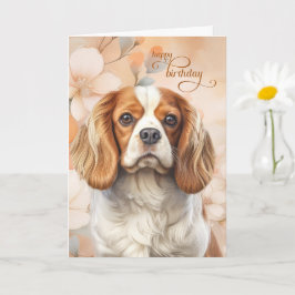 Cavalier King Charles Spaniel Dog Blossom Birthday Kort