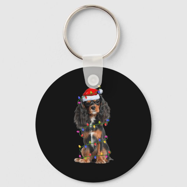 Cavalier King Charles Spaniel Dog Christmas Lights Nyckelring (Framsida)
