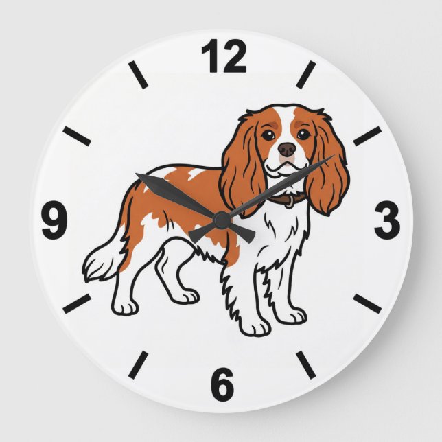 Cavalier King Charles Spaniel Dog Wall Clock Stor Klocka (Framsida)