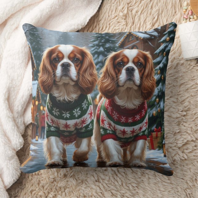 Cavalier King Charles Spaniel Dogs Christmas Snow  Kudde (Filt)