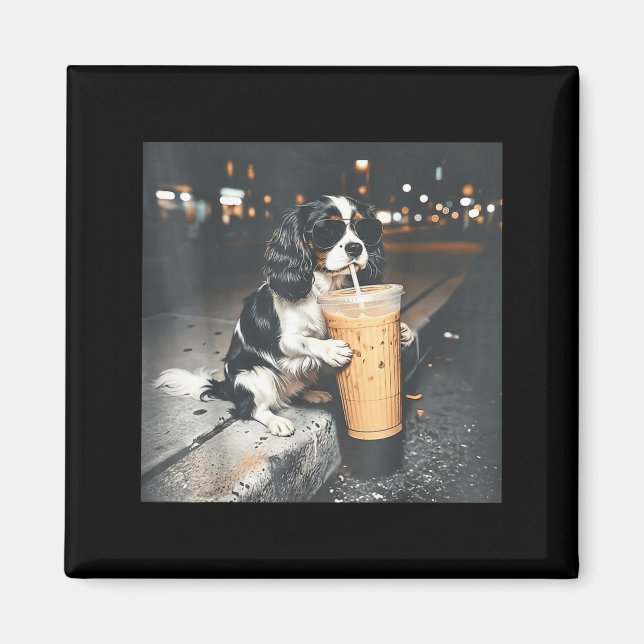 Cavalier king charles spaniel dricker iskaffe magnet (Framsidan)